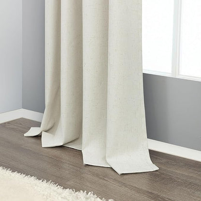 Bedroom Blackout Curtains 68 Inch Length 2 Panel Set Natural Linen Textured Cream Thermal Curtains for Summer Heat Living Room Darkening Pretty Custom Short Drapes for Basement Office Dining Room Kids