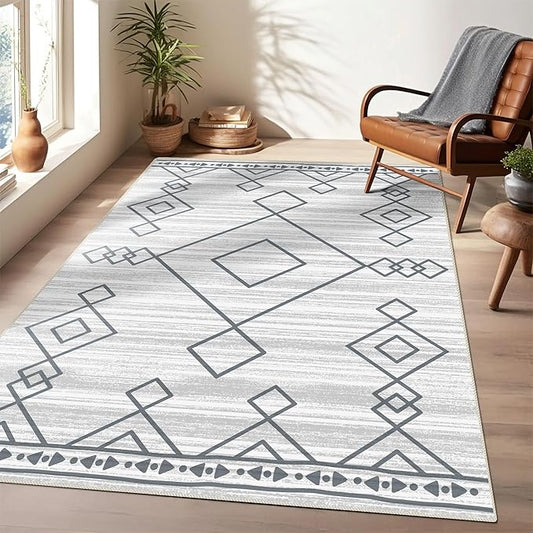 3x5 Rug, Small Area Rug for Living Room, Bedroom, Kitchen, Machine Washable Non-Slip Throw Rug, Low Pile Carpet Western Rug for Entryway Nursery Coffee Table, Checkered