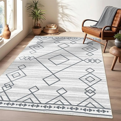 5x7 Area Rugs - Ultra-Thin Washable Rug with Non-Slip Backing, Ideal for Living Room, Bedroom, Kitchen Floor Carpet - Western Style, Easy Clean, Durable, Checkered