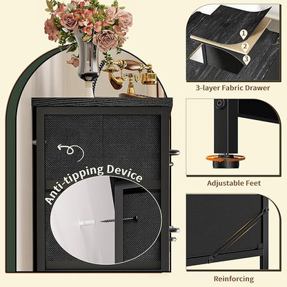 Dresser for Bedroom with 13 Fabric Drawers, Black Dresser with LED & 4 Charging Ports, 47''H Chest of Drawers with Open Storage Shelves for Hallway, Entryway