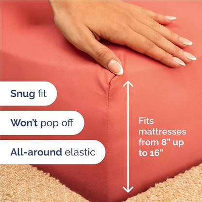Full 6 Piece Sheet Set - Cooling, Comfy & Breathable - Hotel Luxury Bedding, Includes Fitted Sheet for Women, Men, Kids and Teens - 1 Flat, 1 Fitted Sheet, 4 Pillowcases with Deep Pockets - Coral
