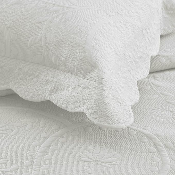 MarCielo 3-Piece 100% Cotton Oversized Bedspread Lightweight Quilt Coverlet Embroidery Farmhouse Bedding Set (TX Bright White, Oversized King (118"x106"))