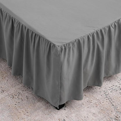 Grey Bed Skirt Full Size Ruffled Bed Skirt with Split Corners, 16 Inch Drop Dust Ruffle Bed Skirts with Platform, Grey
