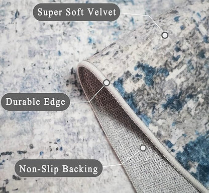 vivorug Washable Rug, Ultra Soft Area Rug 3x5, Non Slip Abstract Small Rug, Stain Resistant Rugs for Living Room Bedroom, Modern Fluffy (Gray/Navy, 3'x5')