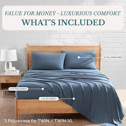 Casa Platino Bedding Sheets & Pillowcases, Pre-Washed Sheet Full Size, Fade Resisitant Cozy Full Size Sheets, 100% Hydro-Brushed Microfiber, Full Sheet fits up to 15 inch Mattress- Estate Blue