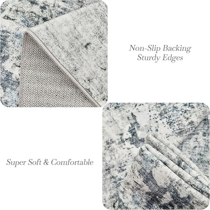 6x9 Abstract Area Rugs for Living Room 6 x 9 Washable Non Slip Low Pile Gray Rugs for Bedroom Dining Room Foldable Thin Gray Blue