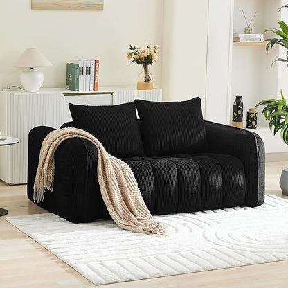Boneless Living Room Sets, Modern Upholstered Loveseat with 2 Signle Sofa Chairs, Comfy Deep Seat Cloud Sofa Couch Sets for Living Room, Corduroy Black