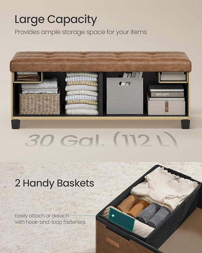 SONGMICS Storage Ottoman, Storage Bench with Legs, 15 x 43.3 x 15.7 Inches, Ottoman Bench, 30 Gal. (112 L), Synthetic Leather, for Living Room, Entryway, Coffee Brown ULSF0514K03