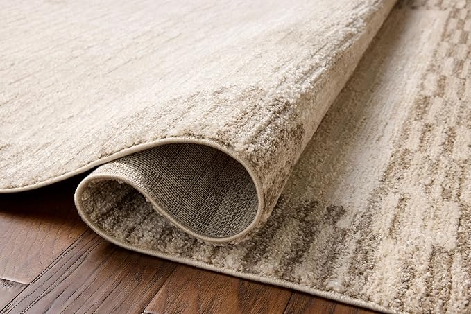 Loloi Chris Loves Julia Calvin Collection CLV-04 Ivory/Pebble 11'-6" x 15'-7" Area Rug Checkered Neutral Soft Living Room Bedroom Carpet