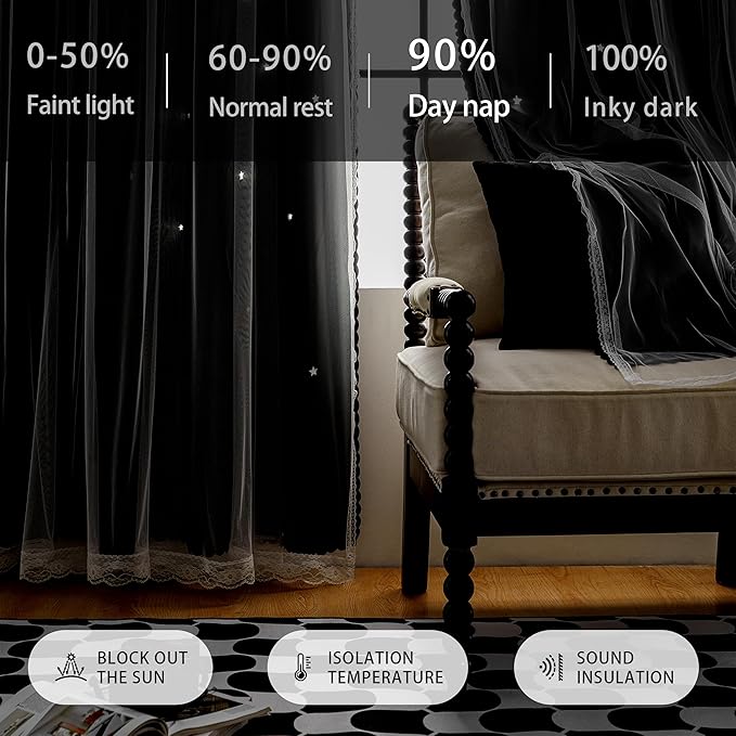 XiDi Black Out Curtains for Bedroom Windows, Curtains for Girls Bedroom Decor, Unicorn Curtains for Kids Room, Blackout Curtains for Living Room 63 inchs Long 52 inches Wide 1 Panel Drapes Black