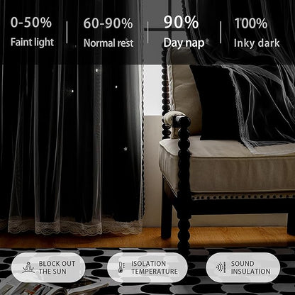 XiDi Black Out Curtains for Bedroom Windows, Curtains for Girls Bedroom Decor, Unicorn Curtains for Kids Room, Blackout Curtains for Living Room 63 inchs Long 52 inches Wide 1 Panel Drapes Black
