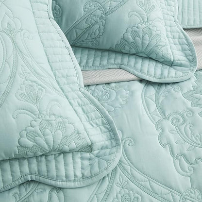 CHIXIN Microfiber King Pillow Shams Set of 2 - Quilted Decorative Pillow Covers - Seaglass - Size (20" x 36")