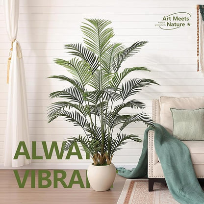 Artificial Palm Tree Plant - 5FT Tall Fake Tree with Realistic Look & UV Protection - Large Indoor Outdoor Faux Floor Plant for Home Office Decor