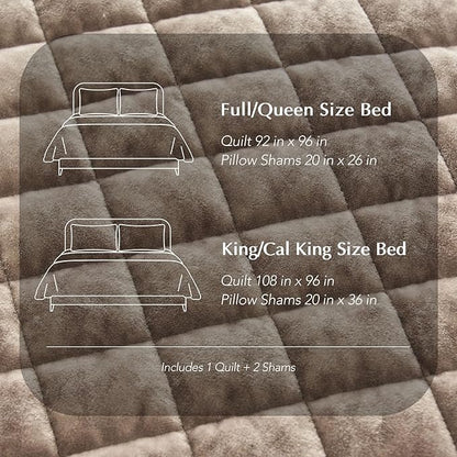 RECYCO Luxury Velvet Quilt King Size Bedding Set, Ultra Soft Velvet Comforter Set, Lightweight Quilted Channel Box Stitch Oversized Bedspread Coverlet for All Season, with 2 Shams, Natural Tan