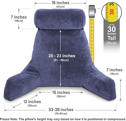 Husband Pillow XXL - Reading Pillow Bed Chair with Arms & Back Support - Dark Blue - Back Pillow for Beds Sitting Up - Bed Rest Arm Pillow - Comfy Reading Pillow for Adults