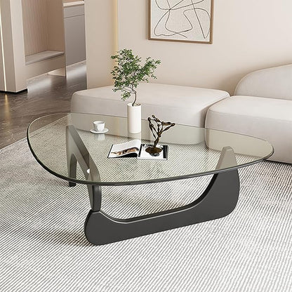 Modern Glass Coffee Table, Mid Century Small Coffee Table, Coffee Table for Living Room,Suitable for Bedroom Living Room Reception Office Tables (Black/Transparent, Small)