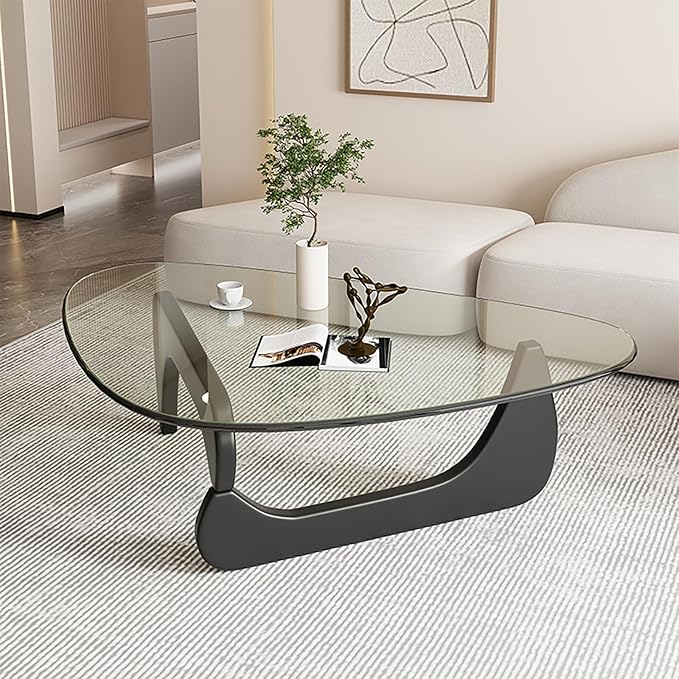 Glass Coffee Table, Mid Century Modern Coffee Table, Coffee Table for Living Room Center Table Suitable for Bedroom Living Room Reception Office Tables (Black/Transparent, Large)