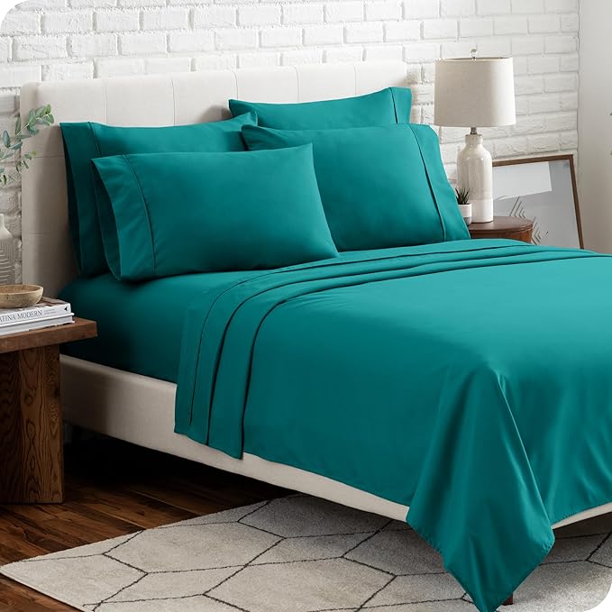 Bare Home Hotel Luxury King Sheet Set, Extra Soft - 6 Piece Set - Deep Pockets - Easy Fit - Cooling & Breathable - Wrinkle, Fade, Stain Resistant - Includes 4 Pillowcases (King, Emerald)
