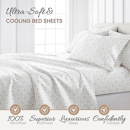 Linen Market Double-Brushed Patterned Microfiber Twin Sheet Set 3 Piece – Oeko-TEX Certified Ultra Soft & Wrinkle-Free - 16" Deep Pocket Sheets - Easy Care Twin Size - Soft Floral Light Blue