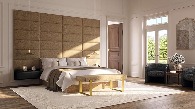 VANT Upholstered Bed Bench - Ribbed Stone - Brushed Nickel - Contemporary Modern, Bedroom Bench Seat, Hallway, or Entryway