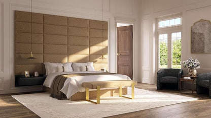 VANT Upholstered Bed Bench - Faux Merino Wool Brown - Burnished Brass - Contemporary Modern, Bedroom Bench Seat, Hallway, or Entryway