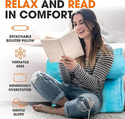 Cheer Collection Reading Wedge Pillow - Adjustable Wedge Reading Pillow with Neck Support, Hollow Fiber-Filled Backrest Pillow for Reading, Gaming, and TV Watching, Sky Blue