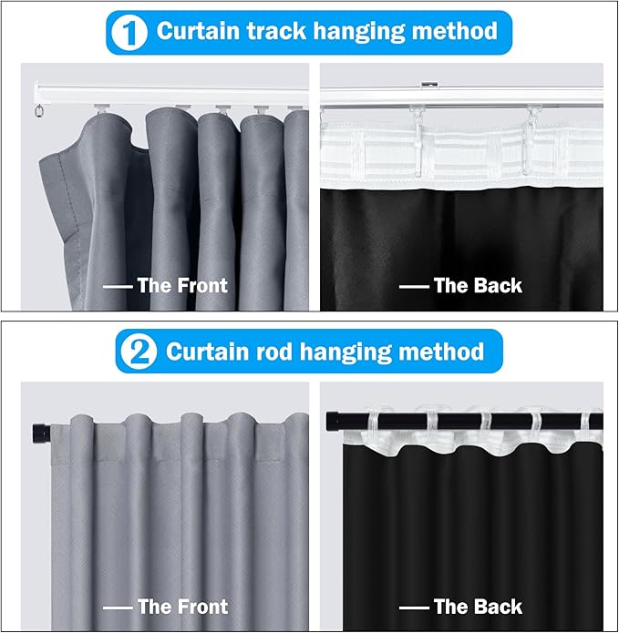 Room Divider Curtains Total Blackout Privacy Curtain Panel Room Thermal Insulated Noise Reduction Curtains for Bedroom Window Living Room Ceiling Track Curtain W 15 ft × H 8 ft Grey