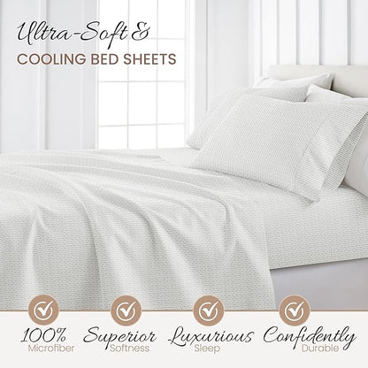 Linen Market Double-Brushed Patterned Microfiber Twin Sheet Set 3 Piece – Oeko-TEX Certified Ultra Soft & Wrinkle-Free - 16" Deep Pocket Sheets - Easy Care Twin Size - Beaded Arrows Light Gray