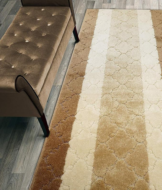 Custom Length Hallway Runner Rug,Slip Resistant,Trellis Beige, 26 Inch X 23 feet, Sold and Priced Per Foot