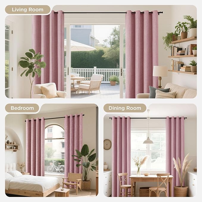 Joydeco Light Pink Blackout Curtains 96 Inches Long, Curtains 96 Inch Length 1 Panel for Bedroom, Thermal Insulated Linen Black Out Curtains with Grommets(100x96, Light Pink)