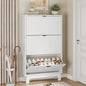 Shoe Cabinet with 3 Flip Drawers, 54" Tall Narrow Fluted Shoe Storage Organizer for Entryway, Hidden Slim Wooden Shoe Rack Cabinet for Front Door Entrance, Hallway, Living Room, Solid White