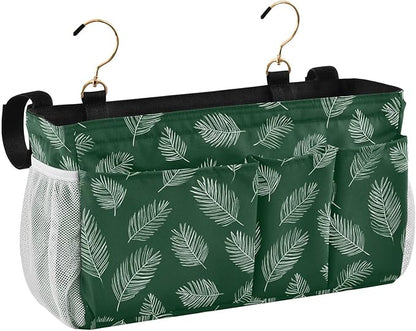 Bedside Caddy Hanging Bunk Bed Caddy Bed Organizer Hanging Pocket with 2 Hooks Bedside Storage Organizer Pocket Bag Holder Green Simple Palm Leaf