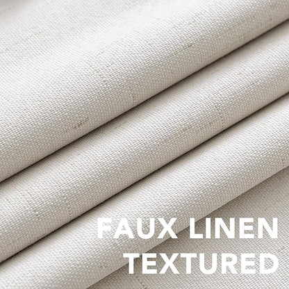H.VERSAILTEX Primitive Linen Curtains 100% Blackout Curtain Drapes Burlap Fabric Curtains with White Thermal Insulated Liner, Grommet Top Drapes Living Room/Bedroom (2 Panels, 52 x 54 Inch, Ivory)
