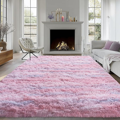 Fluffy Rugs for Bedroom Living Room, 4x6 Feet Abstract Pink Shag Area Rugs, Non-Slip Indoor Modern Fuzzy Plush Floor Carpet for Dorm Nursery Kids Room Decor, Soft Shaggy Throw Rug