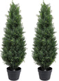 Artificial Topiary Cedar Trees 3FT Tall, Outdoor Indoor Faux Pine Shrubs Plants, Realistic Fake Plants Front Porch Decor, for Front Porch Decor Patio Offices Living Room, Set of 2