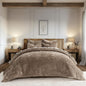 EVERGRACE Velvet Quilt Set King Size, Luxurious Soft Striped Channel Bedding Set, Lightweight Velvet Comforter for All Season, Oversized Bedspread Coverlet with 2 Matching Shams, Mocha Brown