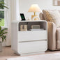 Farmhouse White Nightstand with Charging Station, 25" Tall Wood Bedside Table, Modern Night Stand with 2 Storage Drawers, Curved Profile, End Table for Bedroom, Dorm, Sofa, Office