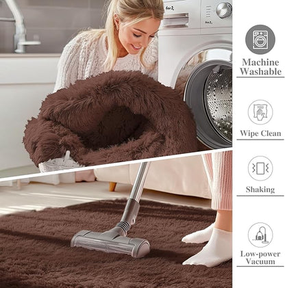 OLANLY Area Rugs for Living Room Bedroom, Machine Washable 4x5.9 ft Soft Fluffy Shaggy Bedside Rug, Indoor Floor Carpet for Kids Girls and Boys, Dorms, Nursery Rooms, Home Decor Aesthetic, Coffee