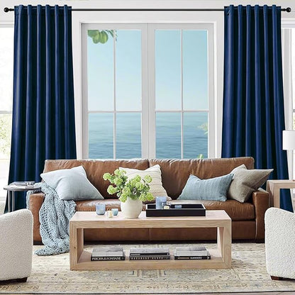 Navy Blue Velvet Blackout Curtains Extra Long Super Soft Room Darkening Drapes Elegant Thermal Insulated Sound Reducing Curtain for Bedroom Living Room, Back Tab Rod Pocket, W52 x L102, 2 Panels