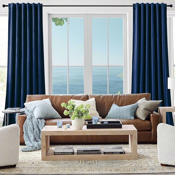 Navy Blue Velvet Blackout Curtains Extra Long Super Soft Room Darkening Drapes Elegant Thermal Insulated Sound Reducing Curtain for Bedroom Living Room, Back Tab Rod Pocket, W52 x L108, 2 Panels