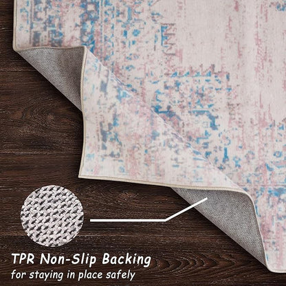 vivorug Runner Rug 2'x8' Machine Washable Non-Slip Runners for Hallways Kitchen Entryway Laundry Room Vintage-Inspired Carpet Hallway Runner Pink