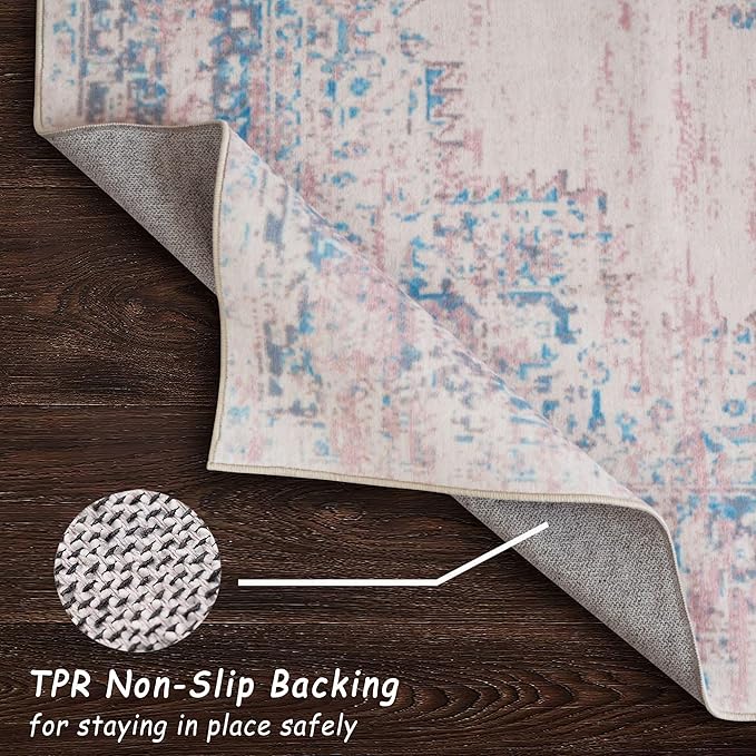 vivorug 3x5 Rug, Small Area Rug for Living Room, Bedroom, Kitchen, Machine Washable Non-Slip Throw Rug, Vintage Carpet for Entryway Nursery Coffee Table - Durable (Pink)