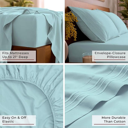 Mellanni Queen Sheet Set - 6-Piece Iconic Collection Bedding, (Including 4 Pillowcases), 21-Inch Extra Deep Pocket, Easy Care, Ultra Soft, Cooling Sheets, Brushed Microfiber - Aqua