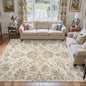 jinchan Torino Floral 8x10 Area Rugs, Vintage-Inspired Neutral Design Accent Living Room Rug, Machine Washable Ultra-Thin Low-Pile Non-Slip Traditional Carpet for Bedroom Home Office, Taupe