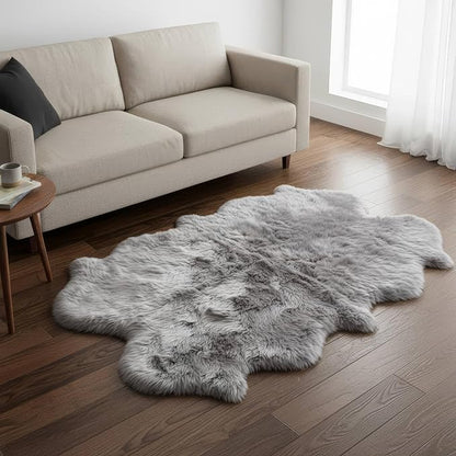 Silver Gray Sheepskin Rug for Bedside - 4x6 Sheep Skin Living Room Rugs - Soft & Fluffy Textured Natural Fur Bedroom Rug