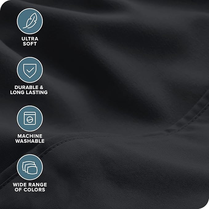 Bare Home Hotel Luxury Twin XL Sheet Set, Extra Soft - 4 Piece Set - Deep Pockets - Easy Fit - Cooling & Breathable - Wrinkle, Fade, Stain Resistant - Includes 2 Pillowcases (Twin XL, Black)