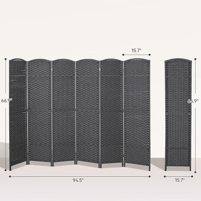 HOMCOM Room Divider, 6 Panel Folding Privacy Screen, 5.6' Tall Freestanding Wall Partition for Home Office, Bedroom, Charcoal Gray