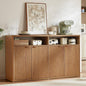 LEYAOYAO Fluted Buffet Cabinet with Storage, 55" Wide Wood Sideboard Credenza with 4 Doors & Open Storage Shelf, Modern Kitchen Console Accent Cabinets, Coffee Bar Table for Dining Room, Tea Brown