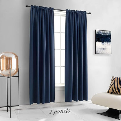 DONREN 2 Panels 90 Inches Long Navy Blue Blackout Curtains for Living Room - Home Decorator Thermal Insulated Room Darkening Window Curtain Drapes for Bedroom,Set of 2 Panels,52 x 90 Inch Length