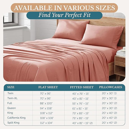 Casa Platino Bedding Sheets & Pillowcases, Pre-Washed Ultra Soft & Breathable Full Size Sheets, Brushed Microfiber Sheet Set, Fade Resistant Full Size Sheets Set with Deep Pockets - Rose Dawn